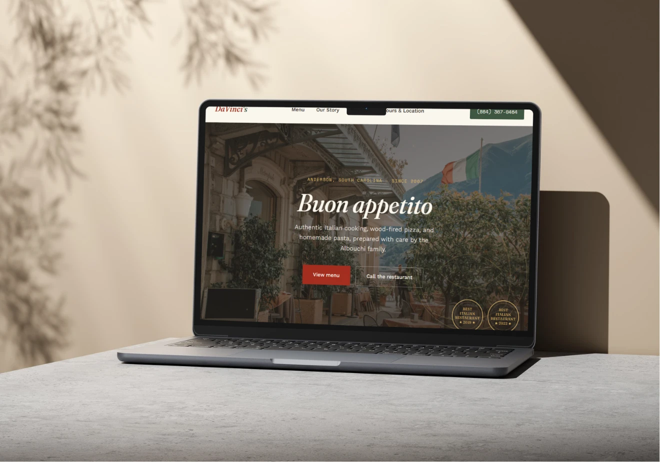 Site web du restaurant DaVinci's, réalisé par Joudev